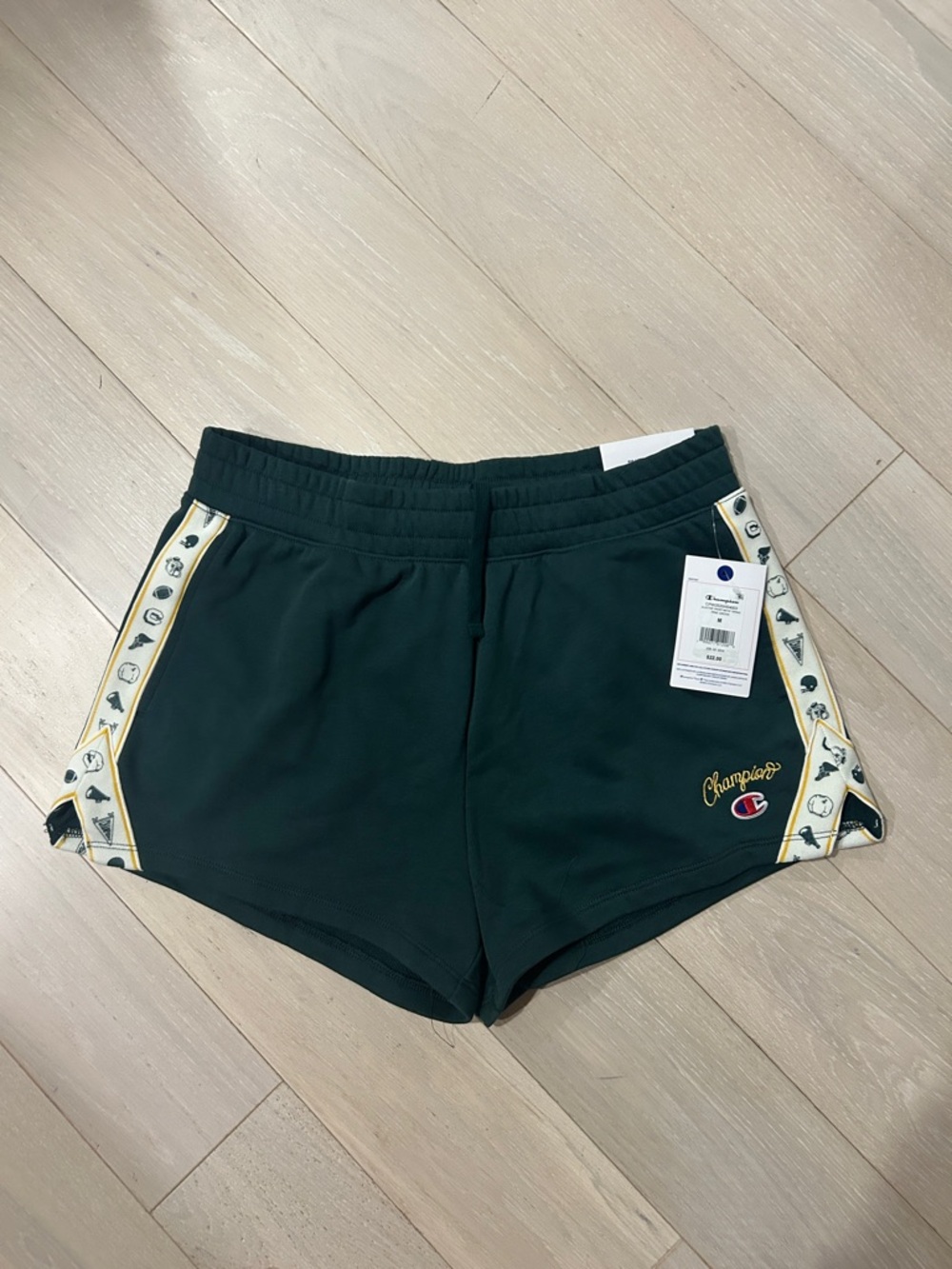 Champion Dark Green Athletic Shorts with Icon-Trim Side Panels